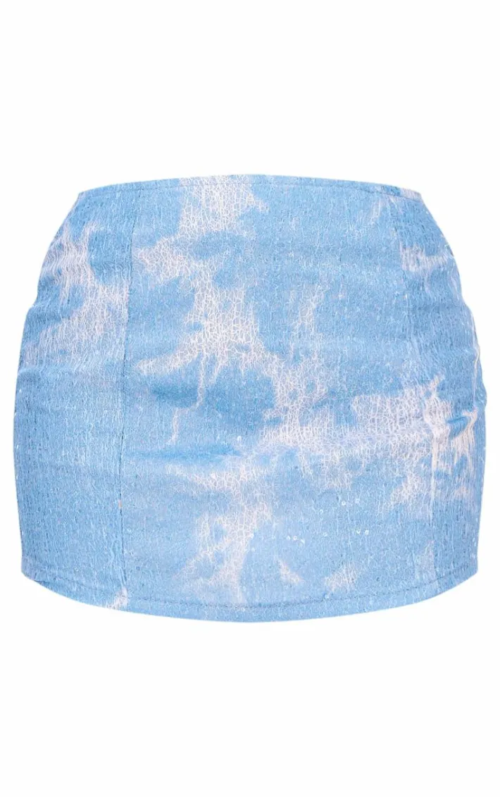 Blue Sequin Denim Textured Corset Top