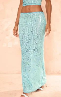 Blue Sequin Low Rise Maxi Skirt