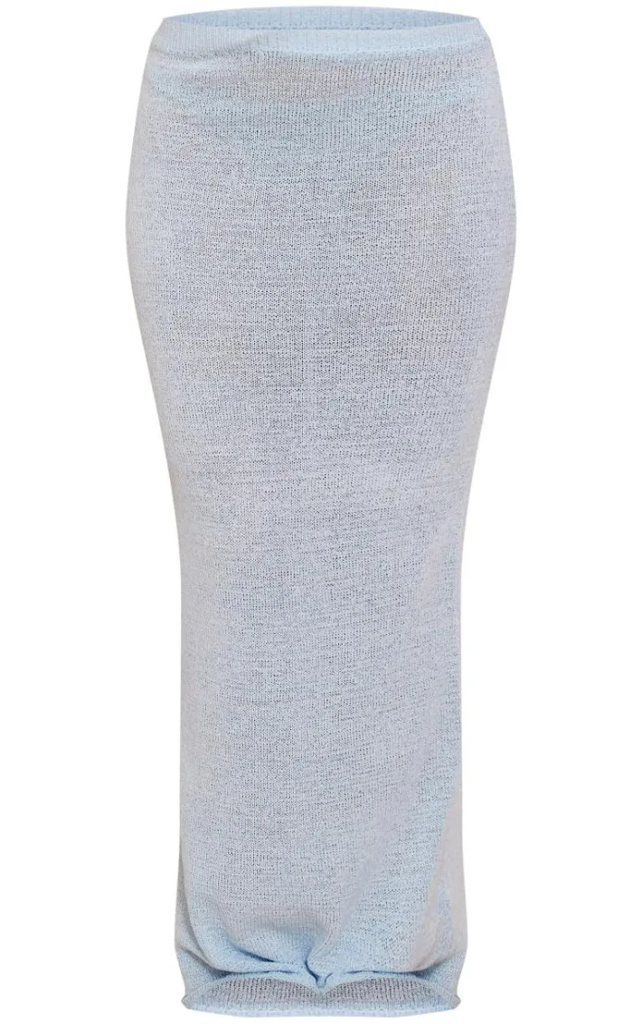 Blue Sheer Textured Knit Low Rise Maxi Skirt