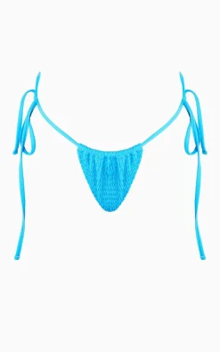 Blue Shirred Tie Side Bikini Bottoms