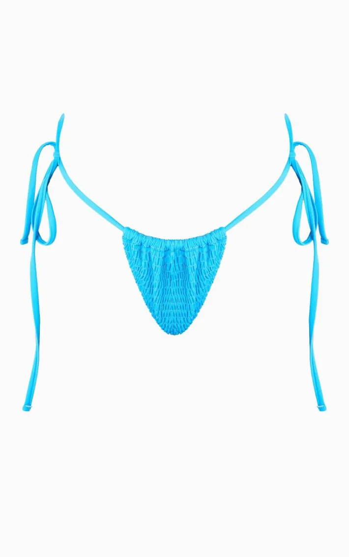Blue Shirred Tie Side Bikini Bottoms