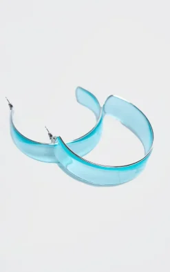 Blue Silver Trim Clear Hoop Earrings