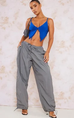 Blue Slinky Split Frill Crop Top