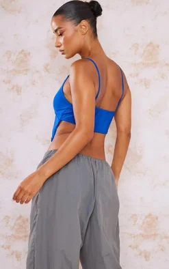 Blue Slinky Split Frill Crop Top