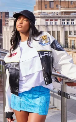 Blue Snake Effect Faux Leather Pocket Micro Mini Skirt