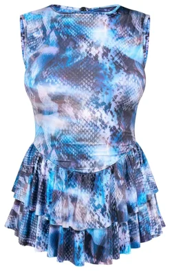Blue Snake Printed Slinky Rara Skort Romper