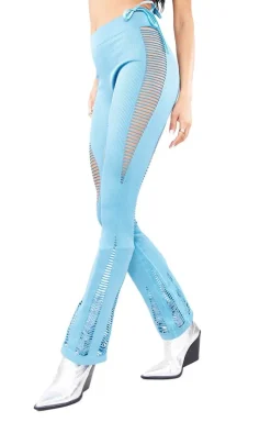 Blue Snatched Rib Laddered Detail Flares