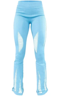 Blue Snatched Rib Laddered Detail Flares