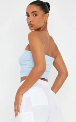Blue Snatched Rib Tube Top