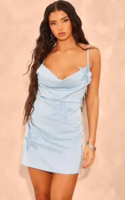 Blue Starfish Detail Cowl Neck Shift Dress