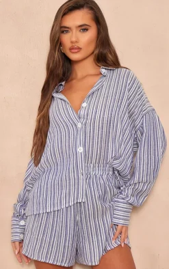 Blue Stripe Cotton Elasticated Floaty Short