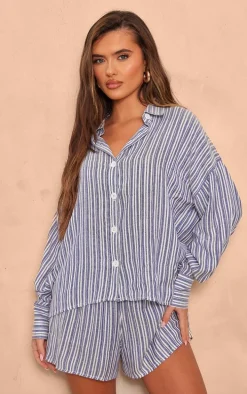 Blue Stripe Cotton Oversized Button Shirt