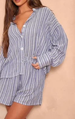 Blue Stripe Cotton Oversized Button Shirt