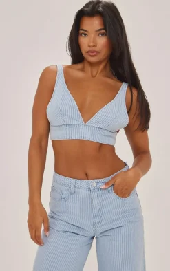 Blue Stripe Denim Triangle Bralet