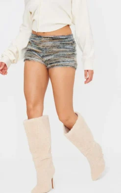 Blue Stripe Eyelash Knit Hot Pants