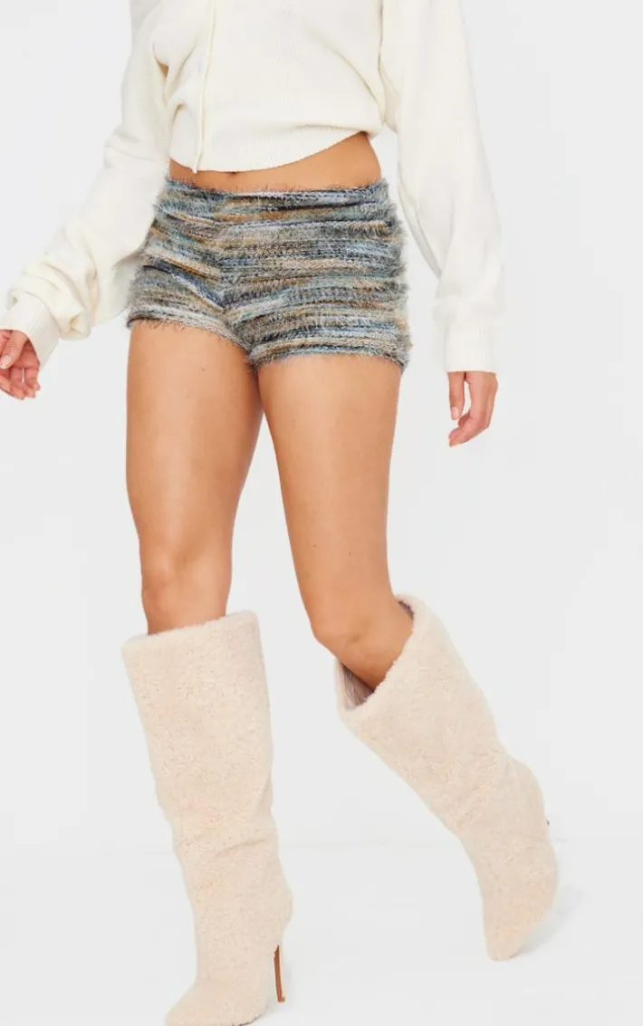 Blue Stripe Eyelash Knit Hot Pants