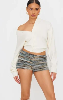 Blue Stripe Eyelash Knit Hot Pants