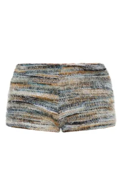 Blue Stripe Eyelash Knit Hot Pants