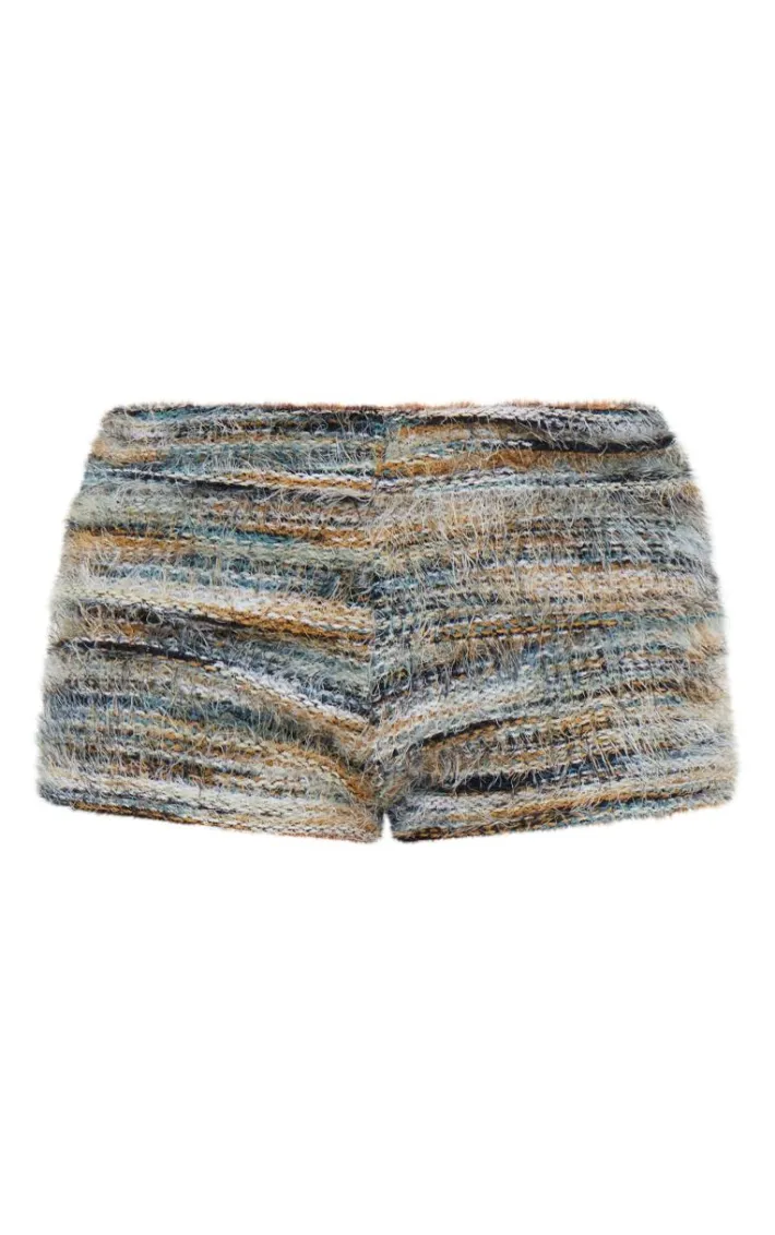 Blue Stripe Eyelash Knit Hot Pants
