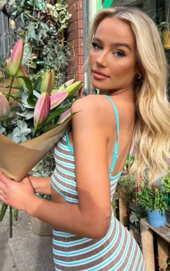 Blue Stripe Knit Cut Out Mini Dress