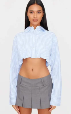 Blue Striped Bubble Hem Shirt