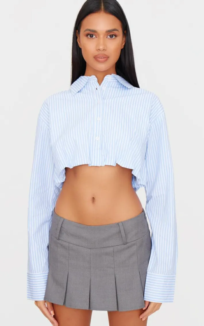 Blue Striped Bubble Hem Shirt