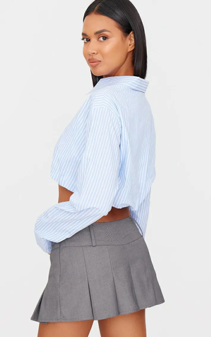 Blue Striped Bubble Hem Shirt