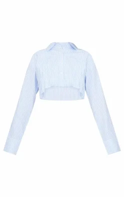 Blue Striped Bubble Hem Shirt