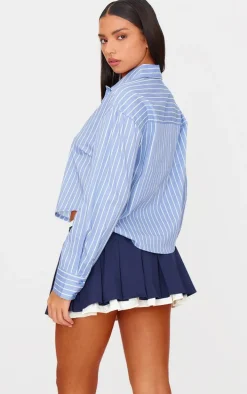 Blue Striped Contrast Collar Shirt