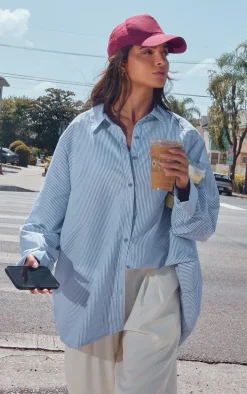 Blue Striped Oversized Cotton Shirt