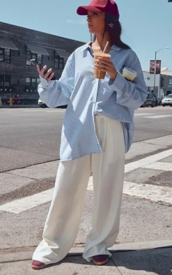 Blue Striped Oversized Cotton Shirt