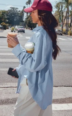 Blue Striped Oversized Cotton Shirt