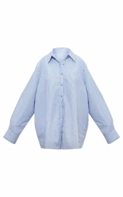 Blue Striped Oversized Cotton Shirt