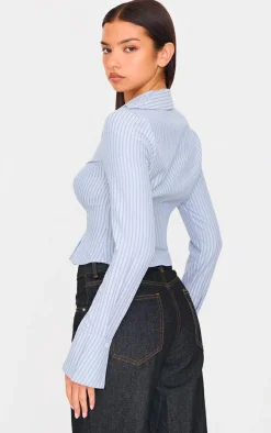 Blue Striped Ruching Detail Shirt