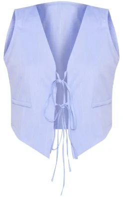 Blue Striped Tie Front Vest