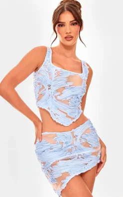 Blue Textured Chiffon Asymmetric Hem Corset