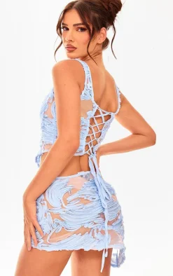 Blue Textured Chiffon Asymmetric Hem Corset