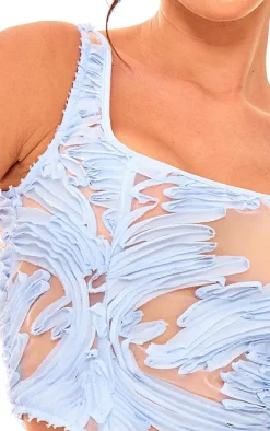 Blue Textured Chiffon Asymmetric Hem Corset