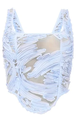 Blue Textured Chiffon Asymmetric Hem Corset