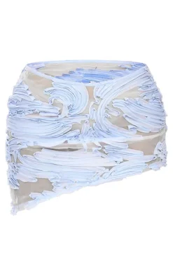 Blue Textured Chiffon Asymmetric Mini Skirt