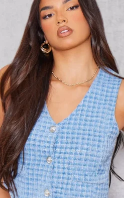 Blue Textured Cropped Vest