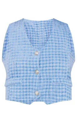 Blue Textured Cropped Vest