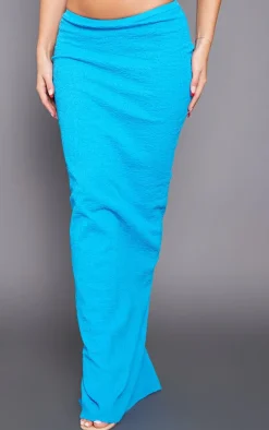 Blue Textured Knit Maxi Skirt