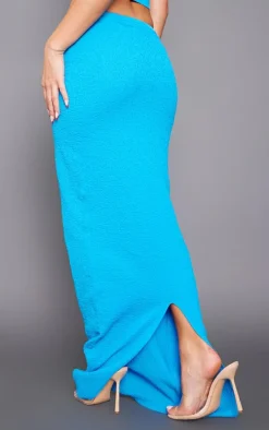 Blue Textured Knit Maxi Skirt