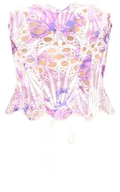 Blue Textured Sheer Floral Lace Corset