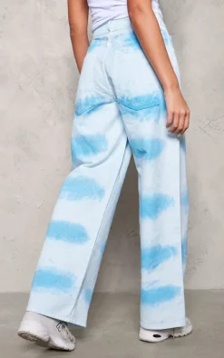 Blue Tie Dye Denim Wide Leg Jeans