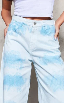Blue Tie Dye Denim Wide Leg Jeans