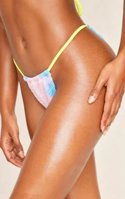 Blue Tie Dye Print Crinkle Tanga Bikini Bottoms