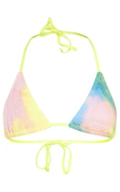 Blue Tie Dye Print Crinkle Triangle Bikini Top