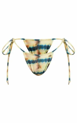 Blue Tie Dye Print Tie Side Bikini Bottoms
